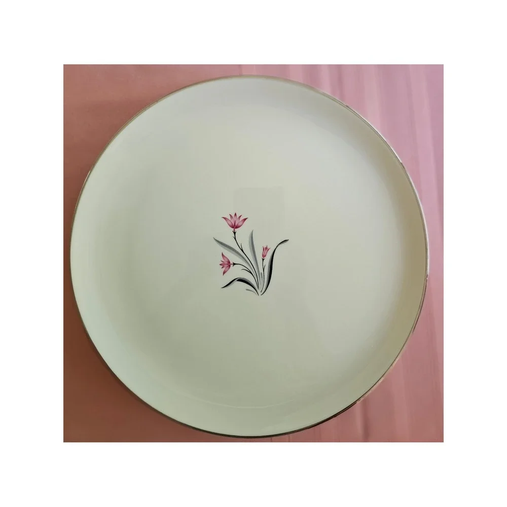 Syracuse China Alpine Pink Tulip 20pc Dinnerware Set 4 Place Settings Platinum